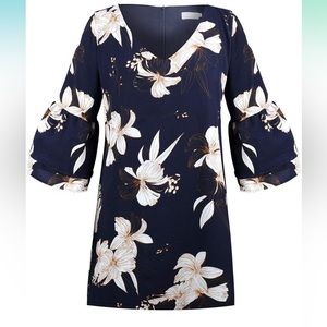 Belongsci Women’s Tunic V-Neck Bell Sleeve Casual Flowy Mini Dress/ XL/ Blue